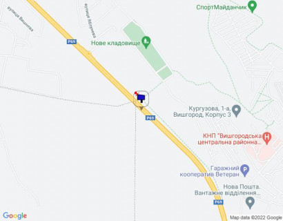 Билборд A в Вышгороде, 6х3  м. Вишгород, траса Р-69 "Київ-Вишгород-Десна", км 19+800 ліво, через 550м після повороту на вул. Яблунева, через 1.1км після АЗС WOG схема