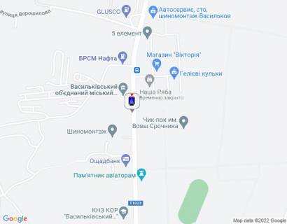 Ситилайт A в Василькове, 1,2х1,8  м. Васильків, вул. Декабристів, 43, біля автобусної зупинки "Автопарк" та Васильківського об'єднаного міського військового комісаріату, через 290м після АЗС "GLUSCO", через 160м після АЗС "БРСМ НАФТА", за 140м до Ощадбанку схема