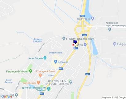 Билборд B в Обухове, 6х3  м. Обухів, вул. Київська, 125 / вул. Миру,1, виїзд з м. Обухів в м. Київ, Українку, через 210м після ринку "Піщаний" схема