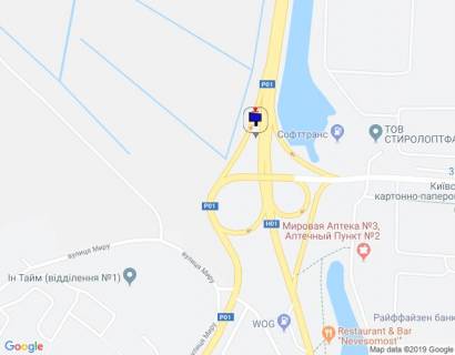 Билборд A в Обухове, 6х3  Дніпровське шосе, траса Н-01 "Київ-Знам'янка", км 43+220 право, розв'язка на м. Обухів та м. Українка, в'їзд в м. Обухів з м. Київ схема