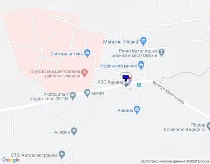 Білборд, Бігборд (Борд)  B у Обухові, 6х3  м. Обухів, вул. Каштанова, 21, лікарня, біля АЗС Каріна, за 200м до МРЕВ, через 50 м після автобусної зупинки схема