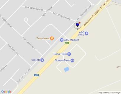 Билборд A в Киеве м. Київ, проспект Академіка Глушкова, траса М-05 Київ-Одеса, км 13+740 право, навпроти АЗС ОККО, через 160м після АЗС UPG, за 130м до Нової Лінії та магазину АТБ, низ схема