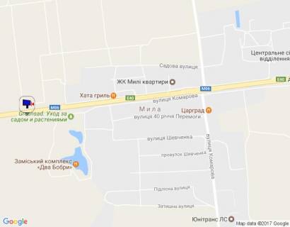 Білборд, Бігборд (Борд)  B на трасах Київської області, 6х3  с. Мила, траса М-06 "Київ-Чоп" (Житомир), км 26+950 ліво, через 150м після ресторану "Два Бобра", за 475м до АЗС GLUSCO схема