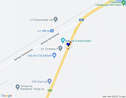 Billboard B in Kalynivka, 6х3  смт. Калинівка, траса М-05 Київ-Одеса, км 31+600 ліво, навпроти Юпітер 24 (представництво John Deere, с-г. техніка), через 650м після розвороту на Калинівку, через 1км після АЗС АМІК scheme