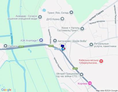 Билборд A в Гостомеле, 6х3  смт. Гостомель, траса М-07 "Київ-Ковель", км 22+850 право, вул. Кулішова, 44 (вул. Садова, 2), перед поворотом на с. Горенка, парковка магазину "Фора" схема