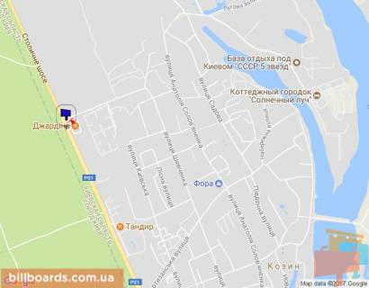 Билборд B в с. Козине, 6х3  Конча-Заспа, траса Р-01, км 29+050 право, котеджне містечко "РОМАНОВО", комплекс "Сезони SPA", ресторан "Giardino", супермаркет "Wine Time" схема