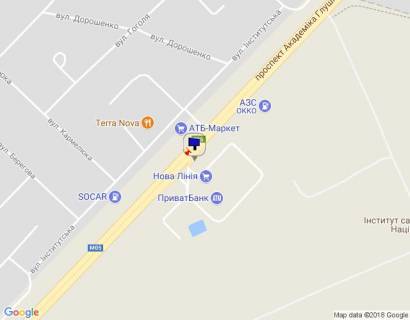 Билборд A в Киеве, 6х6  м. Київ, проспект Академіка Глушкова, траса М-05 Київ-Одеса, км 13+930 ліво, навпроти магазину АТБ, виїзд з Нової Лінії, за 130м до АЗС ОККО, верх схема