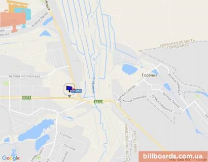 Билборд A в Буче, 6х3  траса М-07 "Київ-Ковель", км 24+750 право, вул. Шевченка, виїзд з Гостомеля в Бучу, через 500м після розв'язки Ірпінь-Гостомель-Київ схема
