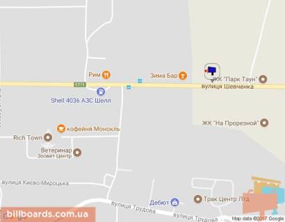 Билборд B в Буче, 6х3  м. Буча, траса М-07 "Київ-Ковель", км 25+650 право, вул. Шевченка, перед ЖК "Парк Таун", ЖК "На Прорізній", через 250м після АЗС Shell, АЗС UPG, верх схема