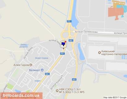 Билборд A в Обухове, 6х3  м. Обухів, вул. Київська, 125 - вул. Миру, 1, навпроти АТБ, в'їзд в м. Обухів з м. Києва, Українки, верх схема