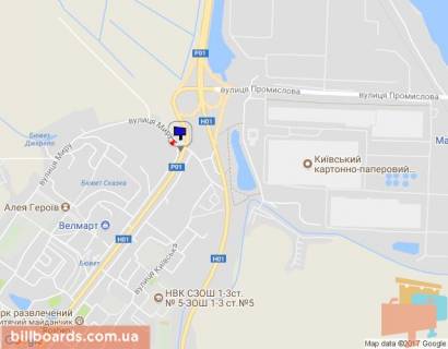 Билборд B в Обухове, 6х3  м. Обухів, вул. Київська, 125 - вул. Миру, 1, виїзд з м. Обухів в м. Київ, на повороті до АТБ схема