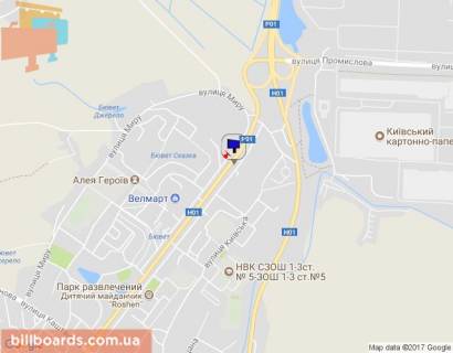 Билборд A в Обухове, 12х3  м. Обухів, вул. Київська, 166-К, через 50м після ринку "Піщаний", біля житлового комплексу "Нектарний", правий схема