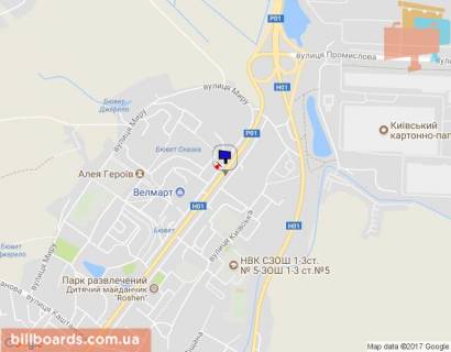 Билборд A в Обухове, 6х3  м. Обухів, вул. Київська, 113, за банком "Аваль", навпроти дитячого майданчику "Рошен", перед поворотом на вул. Каштанова, навпроти Фора, Фокстрот, перед маг Сільпо схема