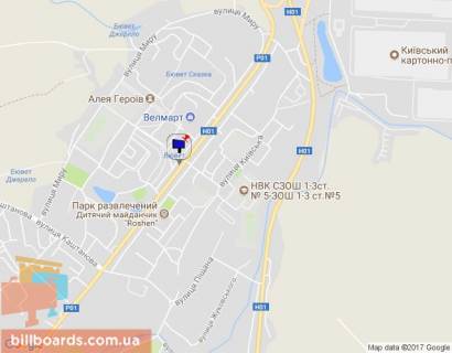 Билборд A в Обухове, 6х3  м. Обухів, вул. Київська, 121, навпроти ринку та житлового комплексу "Нектарний", за 40м до повороту до супермаркету "Велмарт" схема