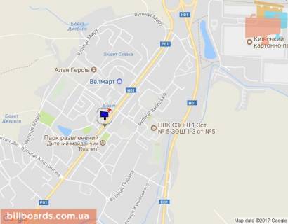 Билборд B в Обухове, 6х3  м. Обухів, вул. Київська, 144, біля дитячого майданчику "Рошен" схема