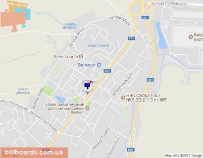 Билборд A в Обухове, 6х3  м. Обухів, вул. Київська, 154, за 125м до банку "Аваль", навпроти озера та магазину АТБ схема