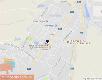 Билборд A в Обухове, 6х3  м. Обухів, вул. Київська, за 50м до банку "Аваль", навпроти озера та дитячого майданчику "Рошен" схема