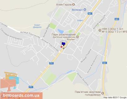 Білборд, Бігборд (Борд)  A у Обухові, 6х3  м. Обухів, вул. Київська, автобусна зупинка, на світлофорі, через 80м після повороту на вул. Каштанова, через 200м після супермаркету "Фуршет" схема