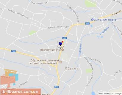 Билборд A в Обухове, 6х3  м. Обухів, вул. Київська, 5, навпроти Обухівського райвідділу міліції, паспортного столу та районного суду, за 50м до автобусної зупинки схема