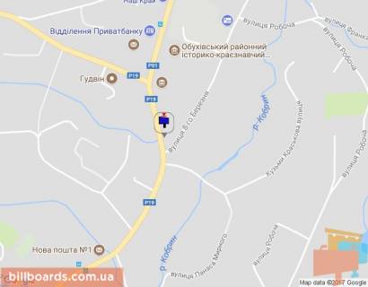 Билборд B в Киеве, 6х3  с. Таценки, шосе Дніпровське (шосе Дніпропетровське), траса Н-01 "Київ-Знам'янка", км 40+200 право, після мосту через р. Стугна, за 250м до автобусної зупинки, виїзд з м. Обухів схема