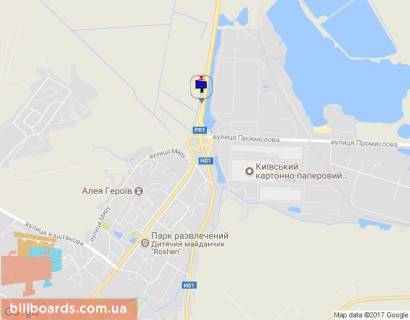 Билборд A в Обухове, 12х3  Дніпровське шосе, траса Н-01 "Київ-Знам'янка", км 43+000 право, за 100м до розв'язки на м. Обухів та м. Українка, в'їзд в м. Обухів з м. Київ, лівий схема