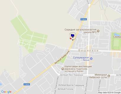 Billboard B in Vishnev, 6х3  m. Visneve, st. Kiivs'ka, navproti budinku No1, za 200m do centru remontu korobok peredac, cerez 140m pisla povorotu na st. Evropejs'ka, avtobusnoi zupinki ta AZS KLO scheme