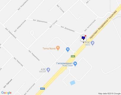 Билборд A в Киеве м. Київ, проспект Академіка Глушкова, траса М-05 Київ-Одеса, км 13+740 право, навпроти АЗС ОККО, через 160м після АЗС UPG, за 130м до Нової Лінії та магазину АТБ, верх схема