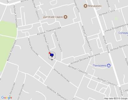 Billboard A in Uman m. Uman', st. Gor'kogo, 33, cerez 220m pisla povorotu na st. Lomonosova ta 50m pisla Osadbanku, za 60m do povorotu na provulok Gor'kogo ta 120m do rozvilki z st. Velika Fontanna  scheme