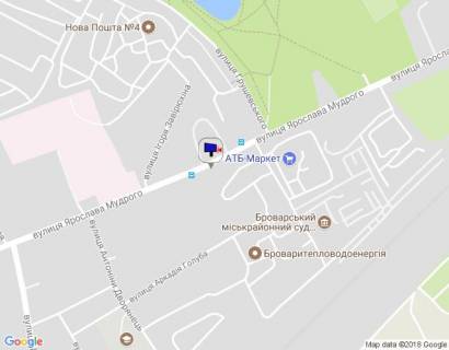 Билборд B в Бровары м. Бровари, Ярослава Мудрого вул. (кол. Кірова), 84-86, за 40м до автобусної зупинки, через 110м після повороту на вул. Грушевського схема