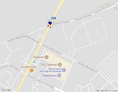 Билборд A в Бровары м. Бровари, вул. Київська, 326, за 45м до вул. Лісна та виїзду з міста, через 145м після розвилки з вул. Металургів схема