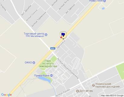 Билборд A в Чабаны с. Чабани, траса М-05 Київ-Одеса, км 14+835 ліво, виїзд з с. Чабани, за 770м до Нової Лінії та магазину АТБ, через 110м після заїзду у МегаМаркет Гатне, через 255м після повороту на Гатне, Крюківщину, Вишневе схема