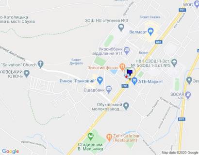 Билборд A в Обухове м. Обухів, вул. Київська, 154, 125 м до банку "Аваль", навпроти озера схема