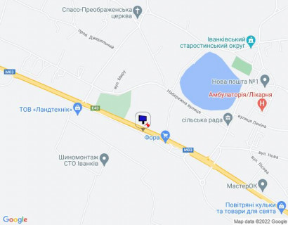 Билборд B в Иванков, 6х3  с. Іванків, харківська траса, траса М-03 "Київ-Харків", км 46+350 право, через 100м після магазину Фора, через 400м після автобусної зупинки та повороту на вул. Пролетарська, за 1км до АЗС ОККО схема
