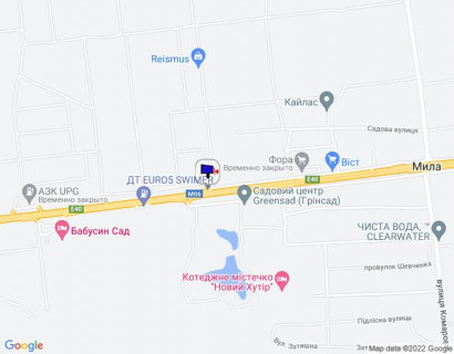 Billboard A in With. Mila, 6х3  с. Мила, траса М-06 "Київ-Чоп" (Житомир), км 26+800 право, біля садового центру, через 550м після магазину "Фора", за 625м до АЗС GLUSCO scheme