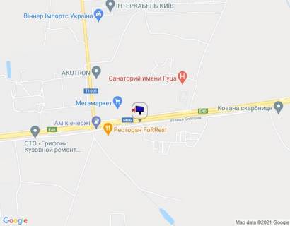 Билборд A в Капітанівке, 6х3  траса М-06 "Київ-Чоп" (Житомир), км 24+500 ліво, через 320м після АЗС АМІС та повороту на Ворзель, через 180м після Мега Маркету схема