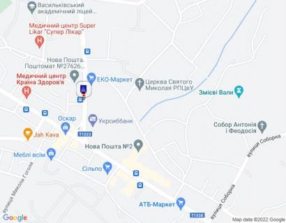 Сiтiлайт B у Василькові, 1,2х1,8  м. Васильків, вул. Декабристів, 1, біля автобусної зупинки, за 100м до перехрестя з вул. Шевченка та магазину "Еко-Маркет", через 125м після перехрестя з вул. Грушевського схема