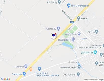 Билборд A в Чабаны с. Чабани, траса М-05 Київ-Одеса, км 15+550 право, через 170м після АЗС ОККО, верх схема