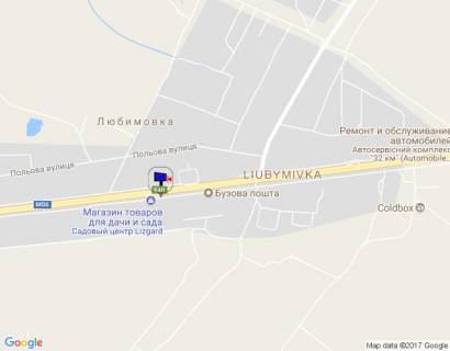 Billboard B in Lyubimivka, 6х3  s. Lubimivka, trasa M-06 "Kiiv-Cop" (Zitomir), km 33+500 livo, sadovij centr "Lizgard", 1,8km do povorotu na s. Buzova scheme