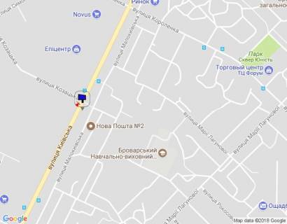 Билборд A в Бровары м. Бровари, вул. Київська, 302, за 20м до повороту на вул. Козацька, за 140м до Епіцентру схема