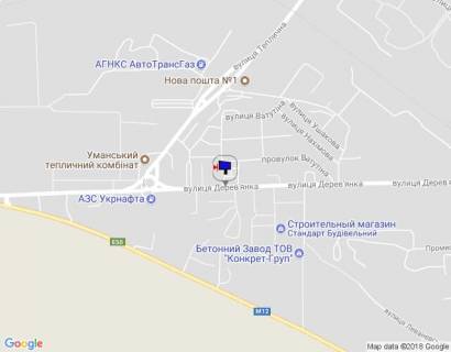 Билборд B в Умане, 6х3  м. Умань, вул. Дерев'янка, 12, через 250м після розв'язки з вул. Теплична, за 90м до автобусної зупинки та 355м до повороту на вул. Леваневського схема