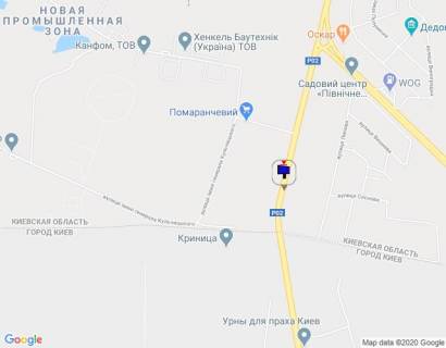 Билборд B в Вышгороде, 6х3  Траса Р-02 "Київ-Іванків-Овруч", км 18+900 право, виїзд з м. Вишгород в напрямку площі Шевченка, через 320м після повороту на завод SANDORA та HENKEL-Україна схема