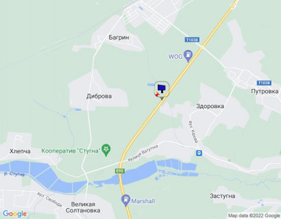 Білборд, Бігборд (Борд)  B на трасах Київської області, 6х3  с. Здоровка, траса М-05 Київ-Одеса, км 37+280 право, біля поворту на с. Здоровка та с. Діброва, за 1.3км до АЗС WOG схема