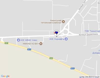 Billboard A in Uman m. Uman', st. Teplicna, rozv'azka z st. Derev'anka, navproti Umans'kogo teplicnogo kombinatu, cerez 100m pisla avtobusnoi zupinki, za 50m do AZS UKRNAFTA scheme