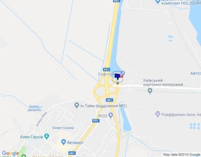 Билборд A в Обухове, 6х3  м. Обухів, початок вул. Промислова, міст через трасу Н-01 "Київ-Знам'янка", на розі доріг на вул. Київська та повороту на Київ схема