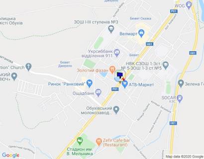 Билборд B в Обухове м. Обухів, вул. Київська, біля супермаркету АТБ, навпроти озера схема