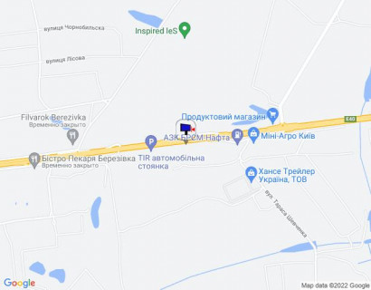 Billboard B in Buzova, 6х3  с. Бузова, траса М-06 "Київ-Чоп" (Житомир), км 36+150 ліво, за 150м до TIR автомобільної стоянки, за 750м до ресторану "Бістро Пекаря", за 850м до отелю "Мезон Бланш", через 200м після АЗС БРСМ-Нафта scheme