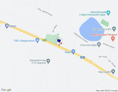 Билборд A в Иванков, 6х3  с. Іванків, харківська траса, траса М-03 "Київ-Харків", км 46+200 ліво, через 250м після магазину Фора, через 550м після автобусної зупинки та повороту на вул. Пролетарська, за 850м до АЗС ОККО схема