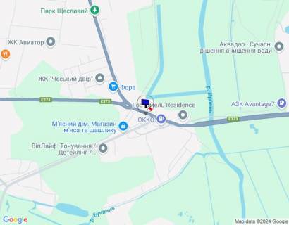 Billboard B in Gostomel, 6х3  м. Ірпінь-м. Гостомель, вул. Свято- Покровська (навпроти №20-А) - вул. Шевченка, траса М-07, км 23+650 ліво, перед Гостомельським кільцем, біля Сіті Маркету, зупинка scheme