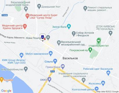 Ситилайт A в Василькове, 1,2х1,8  м. Васильків, вул. Грушевського, 10, біля аптеки, навпроти магазину "Сільпо" та "COMFY", за 70м до повороту на вул. Гоголя, за 120м до повороту на вул. Декабристів, через 105м після відділення ПУМБ та автобусної зупинки схема