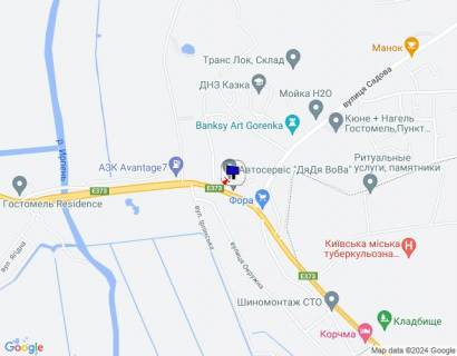 Билборд B в Гостомеле, 6х3  смт. Гостомель, траса М-07 "Київ-Ковель", км 22+800 право, вул. Кулішова, 44, перед поворотом на с. Горенка,  за 100м до магазину "Фора" схема